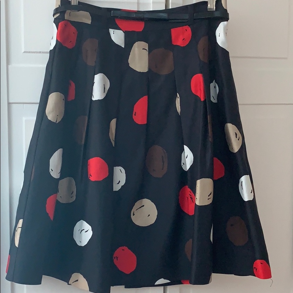 Kate Spade Skirt Patten Leather Belt Black Red Cream Dots Women’s Size 6